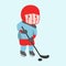 Hockey player boy with stick attitude bandage on face winter sport athlete uniform in helmet equipment and cute pretty