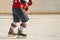 Hockey player on the ice skate rink close up shot, winter activities f