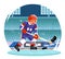 Hockey player running character stadium background flat design vector illustration