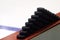 Hockey pucks on a white blur background. Texture, background, concept