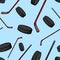 Hockey seamless pattern with sticks and pucks, vector illustration