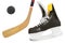 Hockey skates, stick and puck