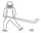 Hockey. Sketch. The athlete moves on skates on ice. In the hands of an athlete a stick to beat the puck. Vector icon