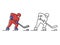 hockey. sportsman with a stick hits the puck. vector icons in flat style
