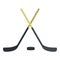 Hockey sticks and puck icon, flat style