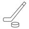 Hockey thin line icon. Hockey stick and washer symbol illustration isolated on white. Sport ice hockey stick And Puck