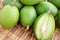 hog plums or Spondias mombin, Fresh ambarella in plate on a white background.