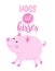 Hogs and Kisses (hugs and kisses) pun - Cute rose pink pig.