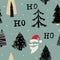 Hohoho seamless pattern, Santa Claus laugh. Santa red hat, white beard, mustache, pine, fir. Vector illustration