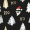 Hohoho seamless pattern, Santa Claus laugh. Santa red hat, white beard, mustache, pine, fir. Vector illustration
