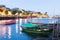 Hoi An, Vietnam - June 2019: colorful tourist boat sailing on Thu Bon river