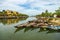 Hoi An , Vietnam - JUNE 25 , 2019 : View of boats on busy river in Hoi An, Vietnam. Hoi An is the World`s Cultural heritage site