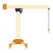 Hoisting crane icon. Construction crane. Equipment in flat style. Yellow industrial heavy machine. Lifter doing heavy