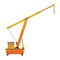 Hoisting crane icon. Construction crane. Equipment in flat style. Yellow industrial heavy machine. Lifter doing heavy