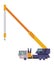 Hoisting crane icon. Construction crane. Equipment in flat style. Yellow industrial heavy machine. Lifter doing heavy