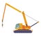 Hoisting crane icon. Construction crane. Equipment in flat style. Yellow industrial heavy machine. Lifter doing heavy