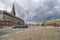 Hojbro Plads main square with the spire of St Nicholas church and Christiansborg Slot in view