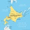 Hokkaido, second largest island of Japan, political map