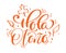 Hola otono calligraphic Lettering text. Spanish translation Hello autumn. vector illustration element for flyers, banner