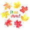 Hola otono watercolor hand drawn lettering and maple leaves