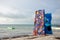 HOLBOX, MEXICO - MAY 25, 2018: Beach artwork along the coast of small fishing town Isla Holbox