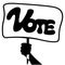 Holding an election campaign poster. Vote lettering simple vector illustration. Black doodle design