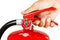 Holding fire extinguisher isolated, with clipping path