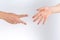 Holding guessing fist gesture in front of the white background