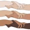 Holding Hands Showing Unity. Multinational equality. Team, partner, alliance concept. Relationship icon. Vector illustration.