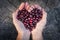 Holding huckleberries in a heart shape