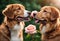 holding retriever dogs mouth their adorable cute novscotiduck wooden rose gift tolling Two background