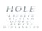 Hole font. 3d deep shadowed typography design, push deepening alphabet shapes, incline diagonally graphics numbers and