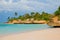 Holguin, Guardalavaca Beach, Cuba: Caribbean sea with beautiful blue-turquoise water and gentle sand and palm trees. Paradise land