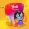 Holi celebration with lord of love lord krishna and radha. Indian festival of colors