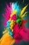 Holi color powder explosion isolated on dark black background. Color splash party festival concept, Colorful rainbow blast.
