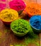 Holi colors in clay pot herbal colors made with flowers