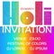 Holi invitation template with date and text on rainbow rounds