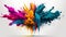 Holi powder Color splash paints isolated on white background colorful explosion, Generative ai
