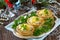 Holiday appetizer: tartlets with mushrooms and meat