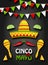 Holiday Background with Collection Mexican Colorful Symbols for Cinco de Mayo