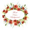 Holiday background with flowers and oval label.