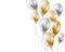 Holiday background with gold and silver air flying balloons on w