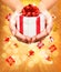 Holiday background with hands holding gift boxes.