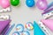 Holiday   background with party hats, baloons  and party acessories