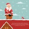 Holiday background with Santa going down to chimney