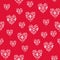 Holiday background, seamless pattern with red hearts. Valentine Ethnics ornate backdrop. Red backdrop.