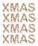 Holiday banner concept. Word XMAS on white background. Symbol letters collected from the Christmas decor.