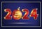 Holiday banner with New Year\\\'s date 2024 and Christmas ball with congratulations text.