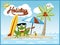 Holiday in beach with funny frog cartoon vector