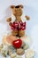 Holiday bear with seashells, white background, bear, vacation, seashells, vacation time